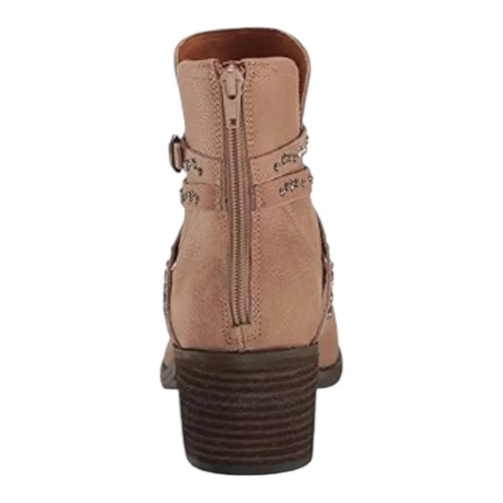 Lucky Brand Callam Studded Strap Boot NWOB Brown Heel Ankle Western Boho Festiva